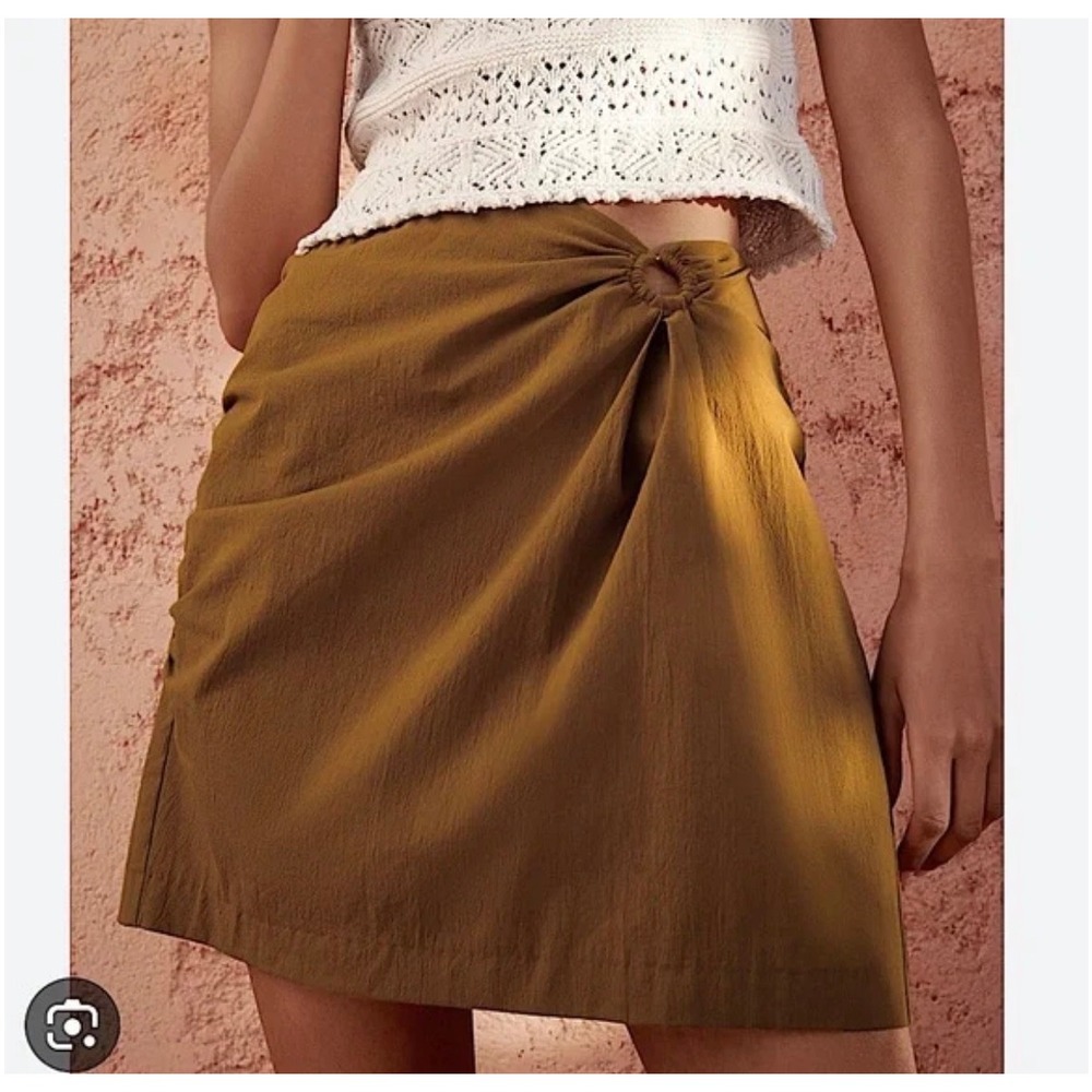 Zara Camel Side Cut Out Mini Skirt ‎ Cotton Blend Size M Retro Neutral